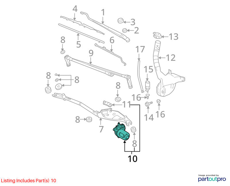 2004-2005 Pontiac Grand Prix Wiper Motor Front OEM#19120756