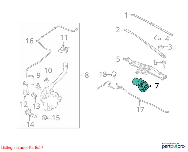2008-2012 Ford Taurus Wiper Motor Front OEM#8G1Z17508A