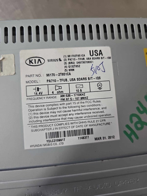 2011-2013 Kia Optima Audio & Visual Equip.(radio) OEM#R61702T651CA