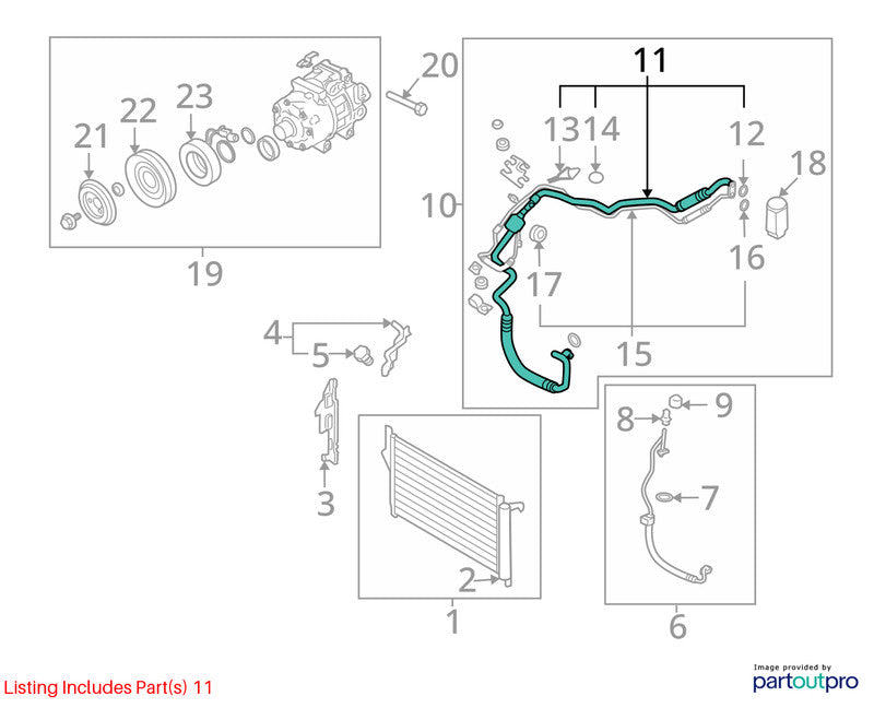2010-12 Hyundai Santa Fe A/C Refigerant Suction Hose Evaporator to Com