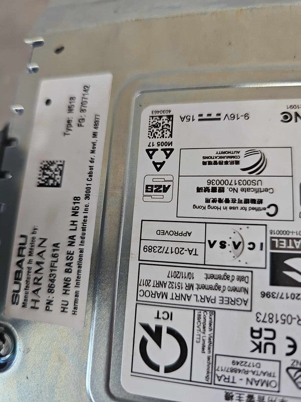 2020-2023 Subaru Impreza Audio & Visual Equip.(radio) ID 86431FL61A