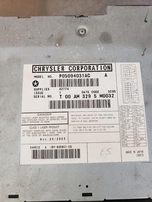 2004-2008 Chrysler Pacifica Rear Info-gps-tv Screen OEM#ZW92TL2AE