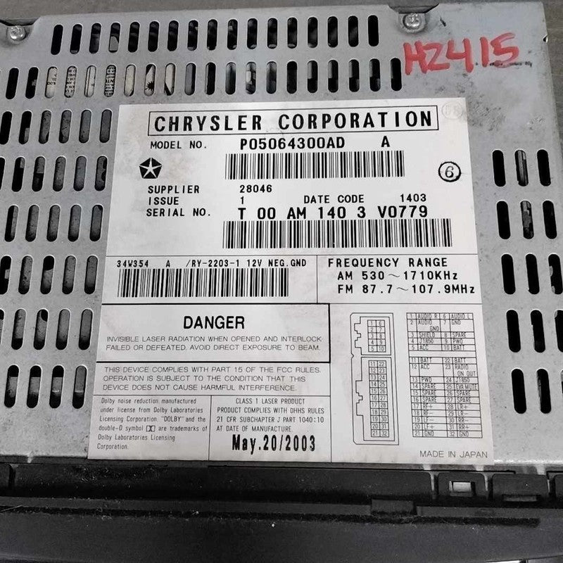 2002-2007 Dodge Caravan Audio & Visual Equip.(radio) OEM#05064300AD