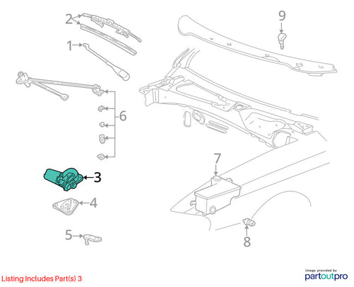 1994-2004 Ford Mustang Wiper Motor Front OEM#6U2Z17V508TARM